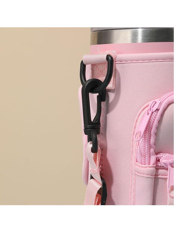 Generic Water Bottle Carrier Bag for Stanley 40 Oz Tumbler, Water Bottle Holder with Shoulder Strap and Phone Pocket (Pink)  - Image 5