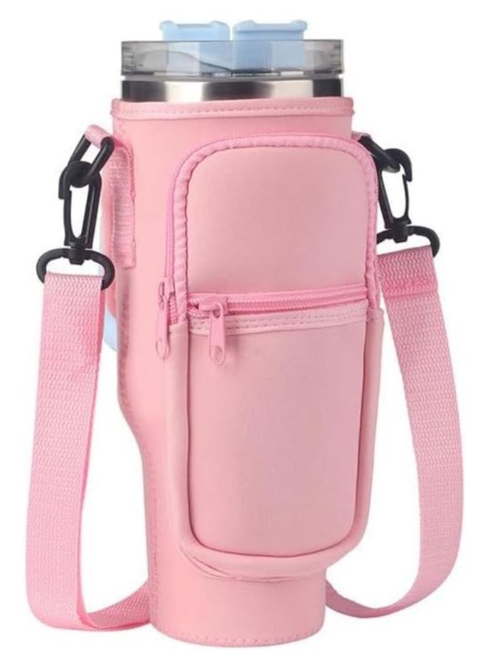 Showday Water Bottle Carrier Bag for Stanley 40 Oz Tumbler, Water Bottle Holder with Shoulder Strap and Phone Pocket (Pink) - Image 1