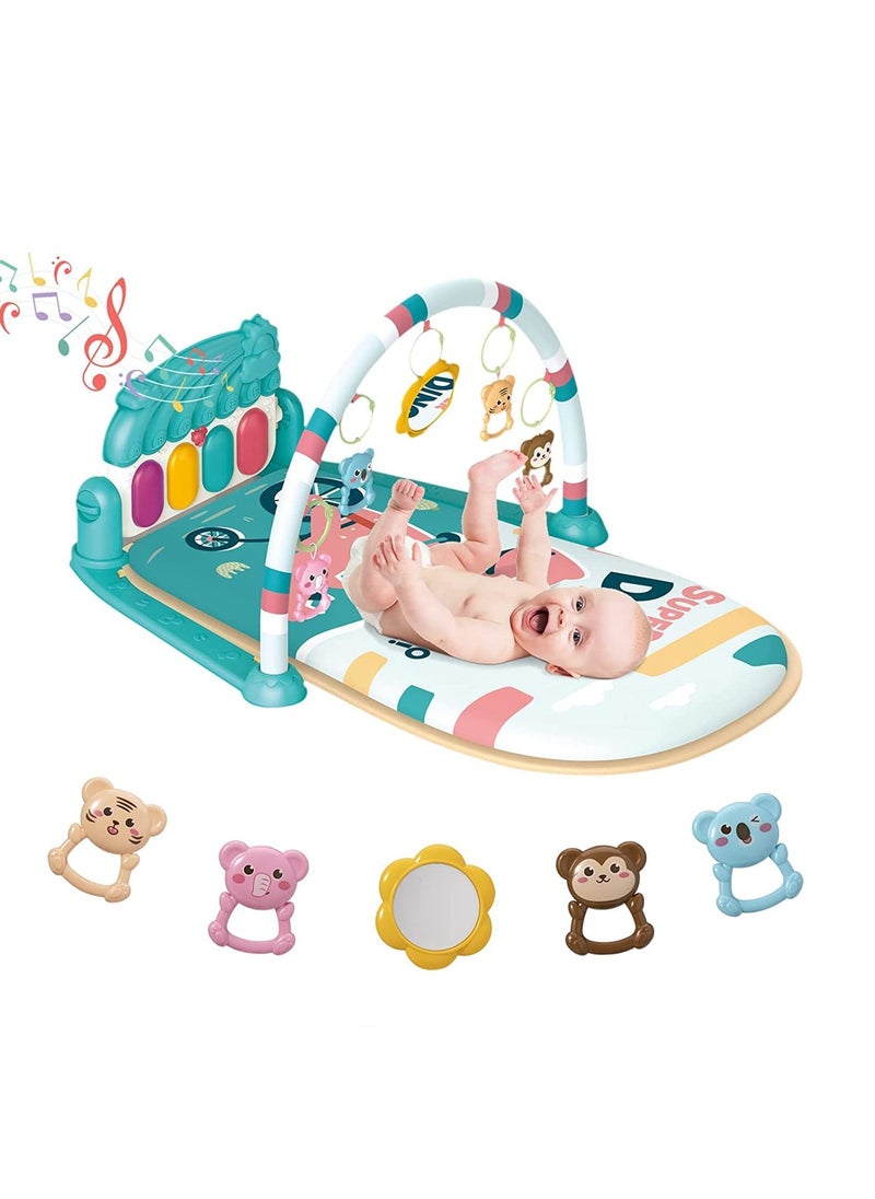DMG TECH Baby Play Mat Baby Gym DMG Piano Tummy Time Baby Activity Gym Mat with 5 Infant Learning Sensory Baby Toys, Music and Lights Boy & Girl Gifts for Newborn Baby 0 to 3 6 9 12 Months Blue  - Image 1
