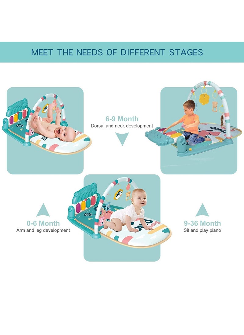 DMG TECH Baby Play Mat Baby Gym DMG Piano Tummy Time Baby Activity Gym Mat with 5 Infant Learning Sensory Baby Toys, Music and Lights Boy & Girl Gifts for Newborn Baby 0 to 3 6 9 12 Months Blue  - Image 2