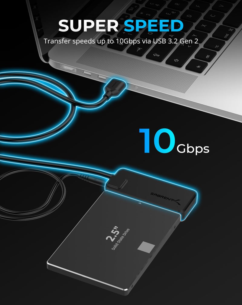 SABRENT USB 3.2 Type A to SATA/U.2 SSD Adapter Cable with 12V/2A Power Supply [EC-U2SA] - Image 4