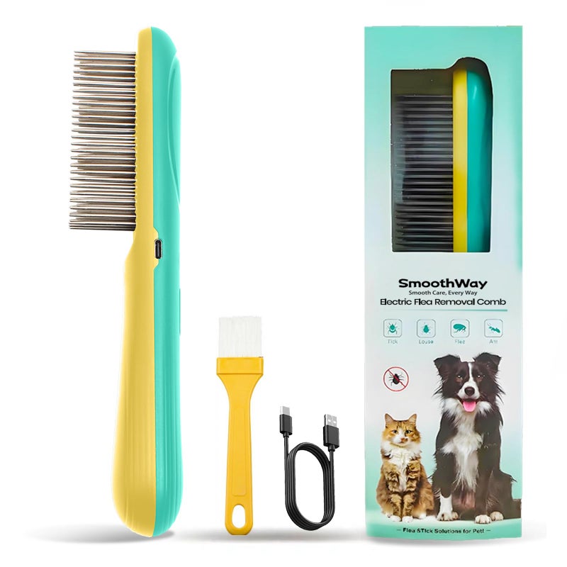 Smoothway Professional 3-Row Tick & Flea Comb for Dogs & Cats - Stainless Steel Teeth with Negative Ion Anti-Static | Detangling Grooming Tool for Poodles, Shih Tzus & Long Haired Pets (One Size) - Image 1