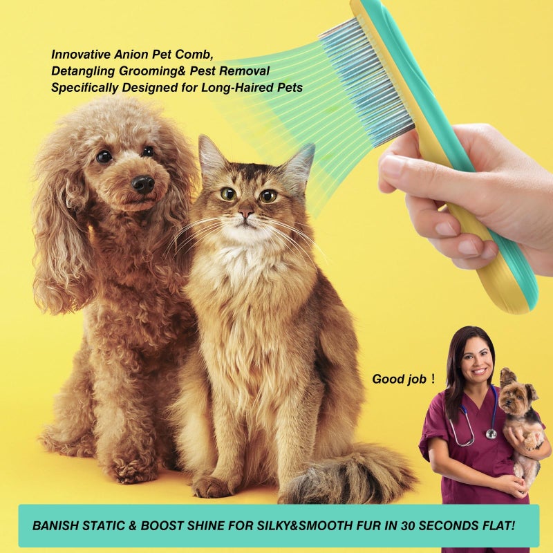 Smoothway Professional 3-Row Tick & Flea Comb for Dogs & Cats - Stainless Steel Teeth with Negative Ion Anti-Static | Detangling Grooming Tool for Poodles, Shih Tzus & Long Haired Pets (One Size) - Image 3