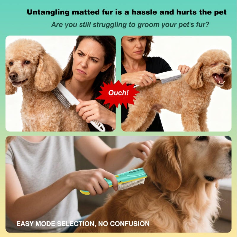 Smoothway Professional 3-Row Tick & Flea Comb for Dogs & Cats - Stainless Steel Teeth with Negative Ion Anti-Static | Detangling Grooming Tool for Poodles, Shih Tzus & Long Haired Pets (One Size) - Image 2