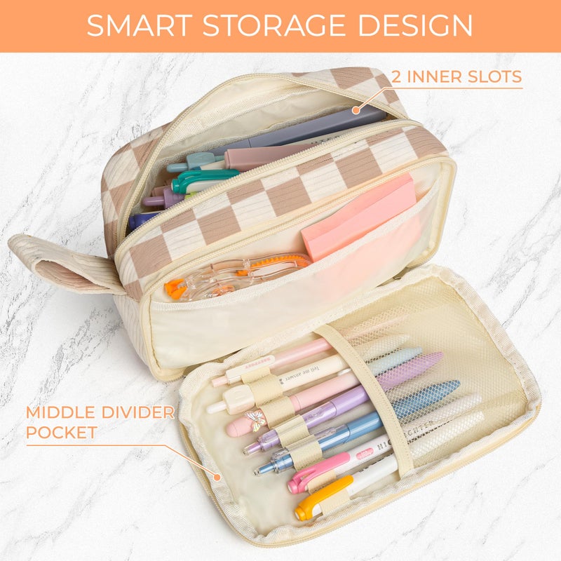 WOBAGMEN Cute Pencil Case,Large Corduroy Zippered Pencil Case Pouch, aesthetic Pencil Bag with Compartments, Pencil Pouch School Supplies (HY-corduroy pc-checked) - Image 3