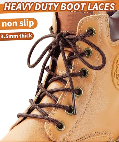 Handshop 2 Pairs Round Boots Shoelaces 3.5 MM Athletic Replacement Shoe Laces 30-63” Shoestrings For Running Sporting Walking Brown 137 - Image 2