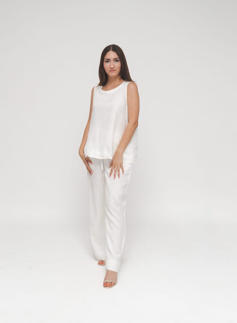 Etta Cleo, Italian Linen wide legged Pants in White  - Image 1