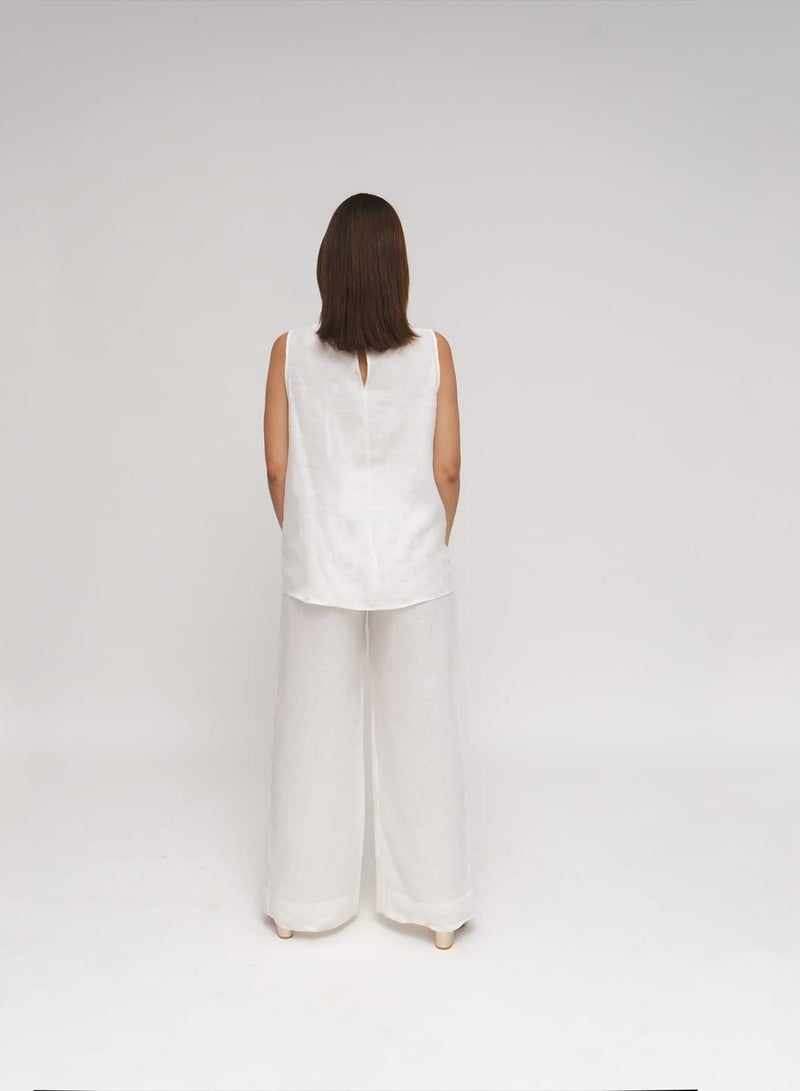 Etta Cleo, Italian Linen wide legged Pants in White  - Image 2