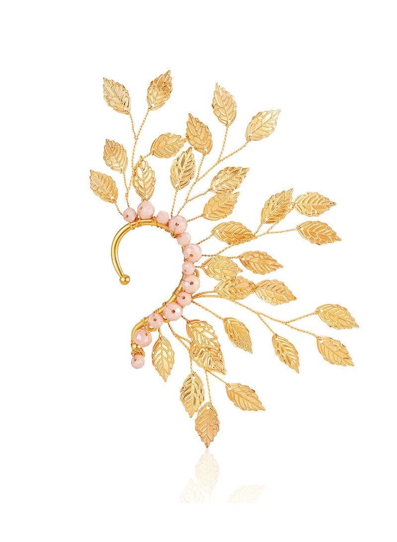 Barakah Ear Cuffs, 2pcs Earrings Hook Without Pierced Handmade Fairy Leaves Golden Ear Bone Clip for Women Girl - Image 2