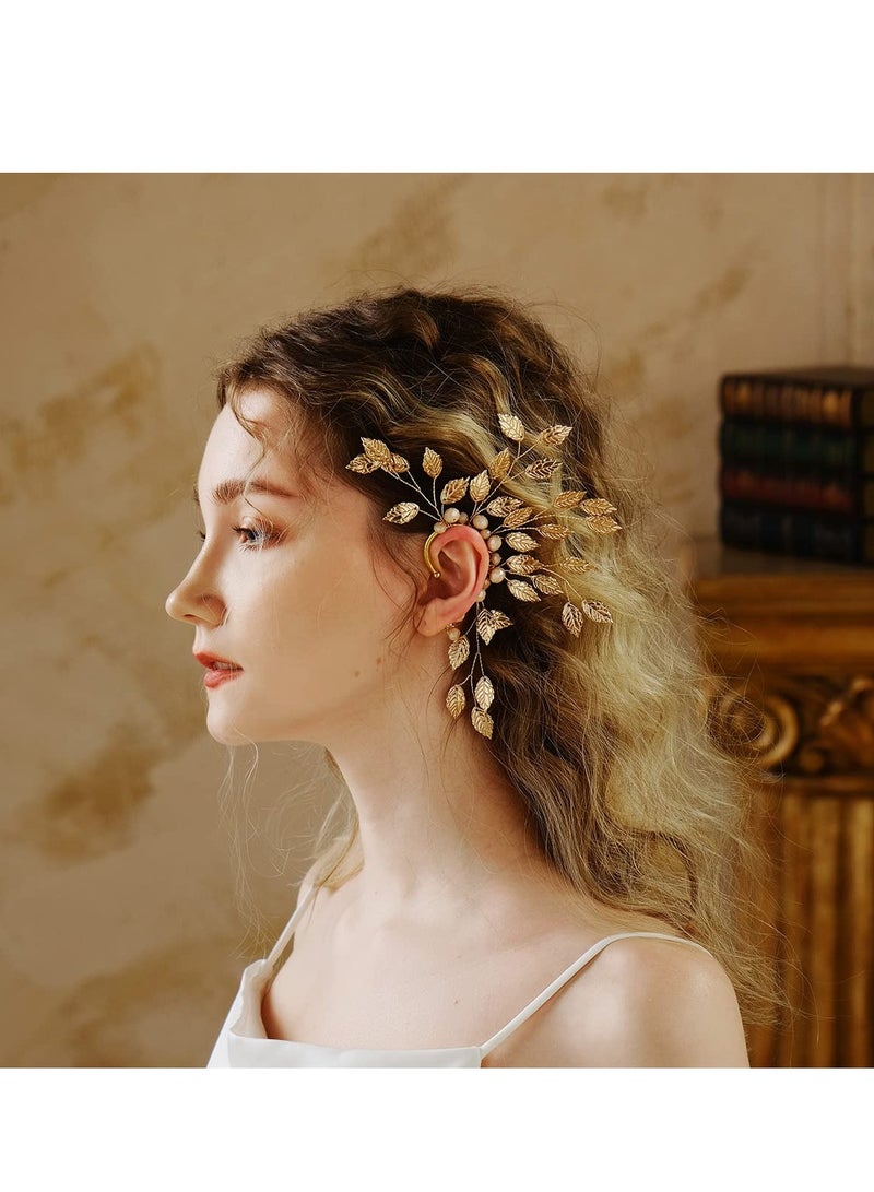 Barakah Ear Cuffs, 2pcs Earrings Hook Without Pierced Handmade Fairy Leaves Golden Ear Bone Clip for Women Girl - Image 1
