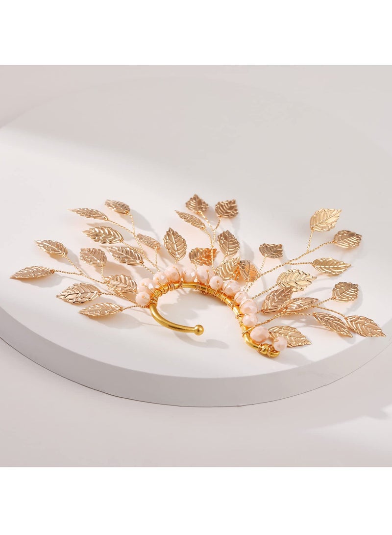 Barakah Ear Cuffs, 2pcs Earrings Hook Without Pierced Handmade Fairy Leaves Golden Ear Bone Clip for Women Girl - Image 4
