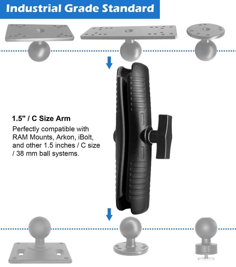 WINDFRD Aluminum 9.1" Long Double Socket Arm for 1.5 Inches/C Size / 38mm Ball Accessories, Powerful Clamp, Heavy Duty, Compatible with RAM Mount, iBolt and More - Image 3