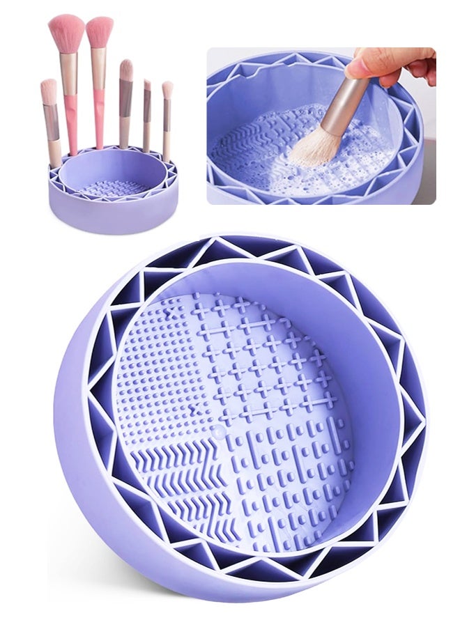 Purple Silicone Makeup Brush Cleaning Mat with Drying Rack - Image 1