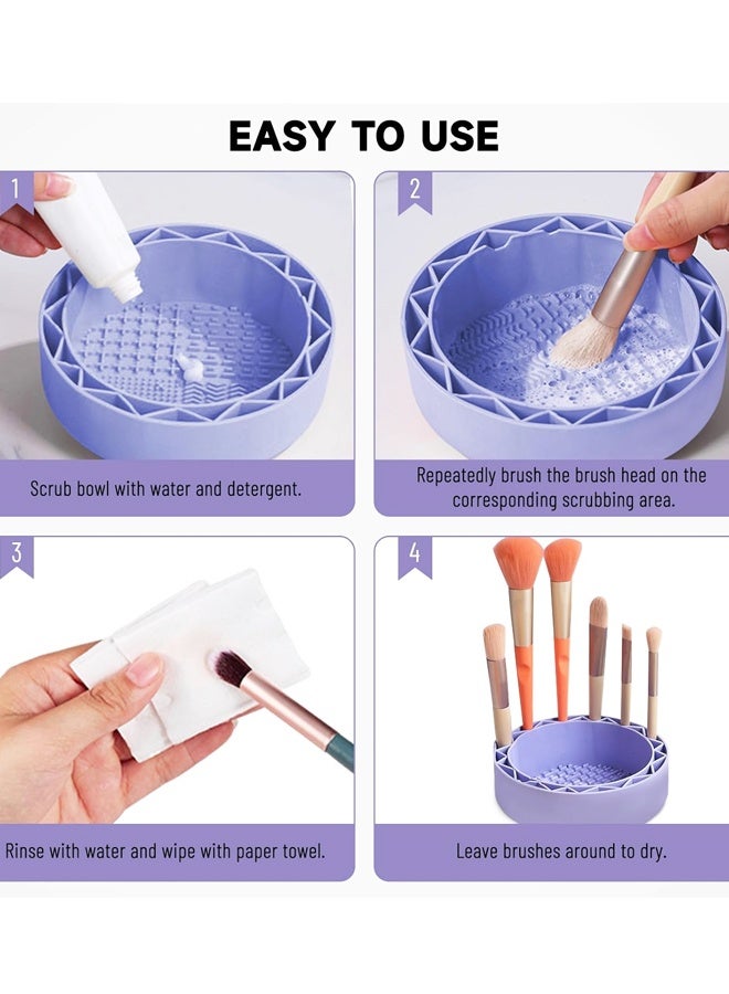 Purple Silicone Makeup Brush Cleaning Mat with Drying Rack - Image 3