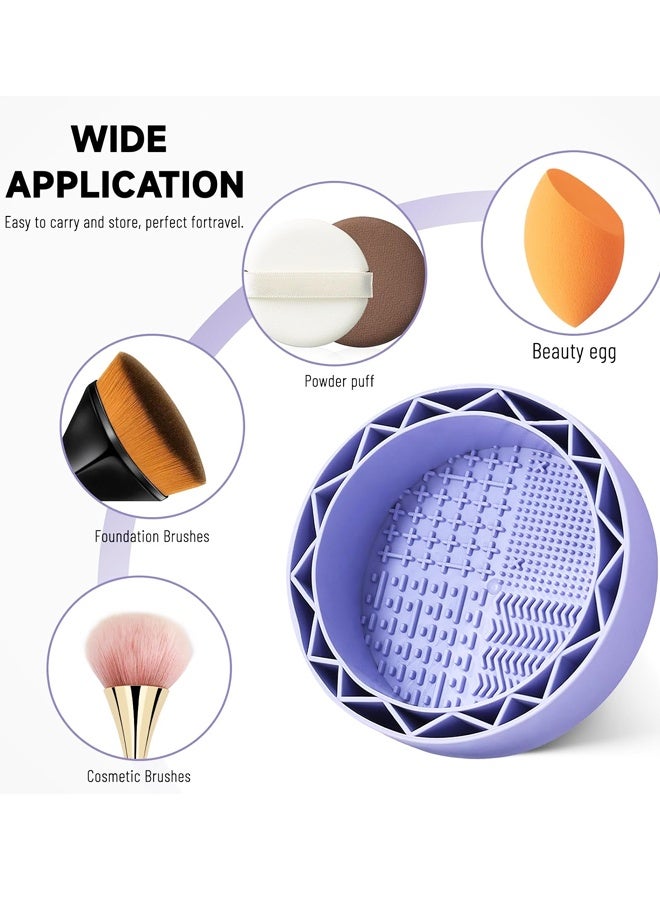 Purple Silicone Makeup Brush Cleaning Mat with Drying Rack - Image 4