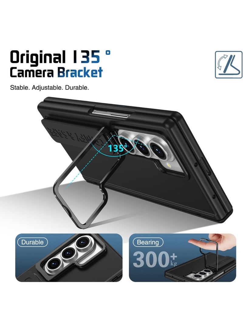 Aookay for Samsung Galaxy Z Fold 7 Protect Case with Wristband & Lens Stand, Bulit-in Screen & Hinge Protection Shockproof Full Body Drop Fall Protection (Black) - Image 4