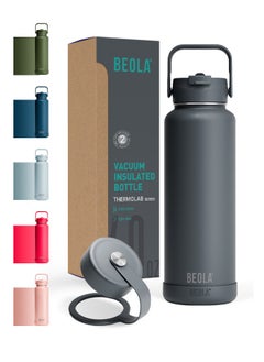 BEOLA 1200ml Water Bottle 18/8 Stainless Steel 304 Double Wall Insulated Thermos Bottle, with wide mouth, 2 lids included, Hot Cold Liquids Sports Bottle bella, 40oz (Lava Gray)  - Image 1