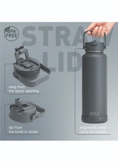 BEOLA 1200ml Water Bottle 18/8 Stainless Steel 304 Double Wall Insulated Thermos Bottle, with wide mouth, 2 lids included, Hot Cold Liquids Sports Bottle bella, 40oz (Lava Gray)  - Image 3