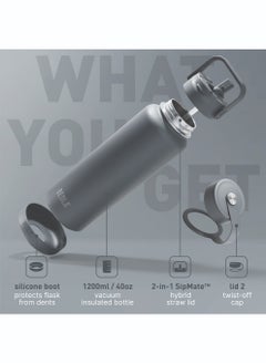 BEOLA 1200ml Water Bottle 18/8 Stainless Steel 304 Double Wall Insulated Thermos Bottle, with wide mouth, 2 lids included, Hot Cold Liquids Sports Bottle bella, 40oz (Lava Gray)  - Image 2