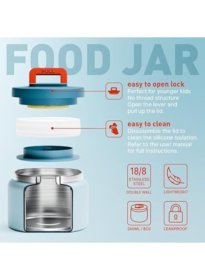 بيولا برطمان لحفظ الطعام داخلي حراري قابل للاستبدال سعة 240 مل لعلبة حفظ الطعام، المقاوم للصدأ بجدار مزدوج معزول للأطفال من بيولا سعة 240 مل (أزرق) - Image 2