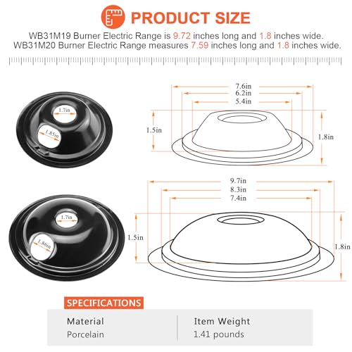 Beaquicy WB31M19 WB31M20 Porcelain Drip Pan Bowls - Includes 1 Pack 8-Inch WB31M19 and 3 Pack 6-Inch WB31M20 - Replacement for Ken-more GE Hotpoint Burner Electric Range - Image 5