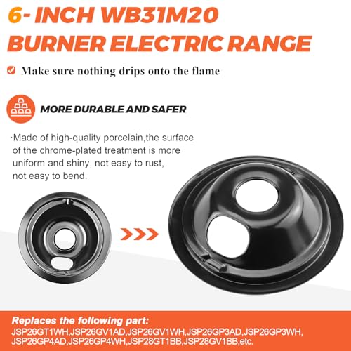 Beaquicy WB31M19 WB31M20 Porcelain Drip Pan Bowls - Includes 1 Pack 8-Inch WB31M19 and 3 Pack 6-Inch WB31M20 - Replacement for Ken-more GE Hotpoint Burner Electric Range - Image 3