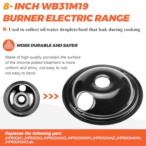 Beaquicy WB31M19 WB31M20 Porcelain Drip Pan Bowls - Includes 1 Pack 8-Inch WB31M19 and 3 Pack 6-Inch WB31M20 - Replacement for Ken-more GE Hotpoint Burner Electric Range - Image 2