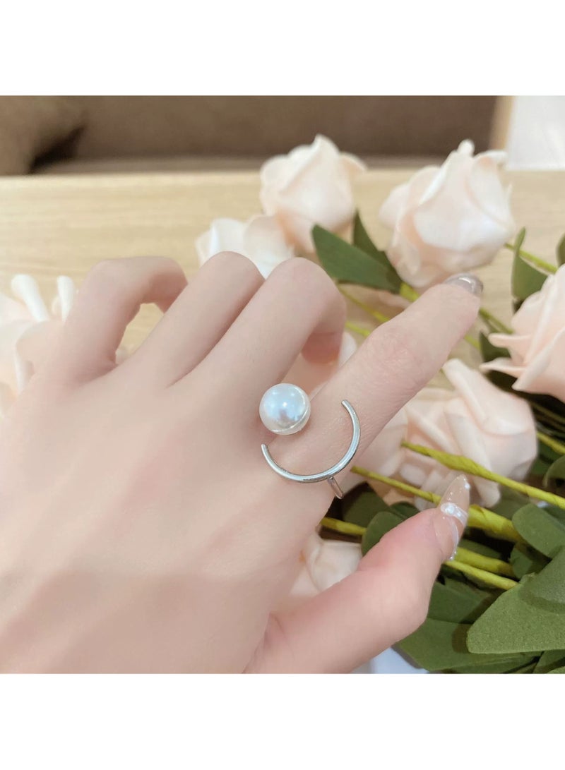 Goolsky Geometric Pearl Open Ring for Women | Minimalist Adjustable Pinky Ring | Fashion Cold Style Statement Jewelry  - Image 1