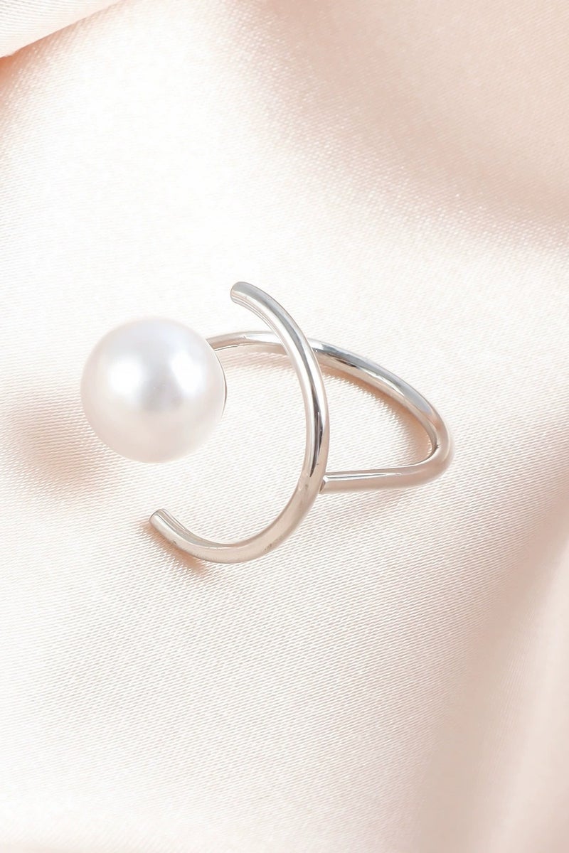 Goolsky Geometric Pearl Open Ring for Women | Minimalist Adjustable Pinky Ring | Fashion Cold Style Statement Jewelry  - Image 3