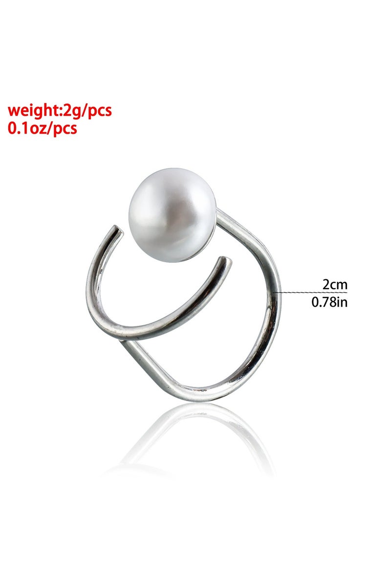 Goolsky Geometric Pearl Open Ring for Women | Minimalist Adjustable Pinky Ring | Fashion Cold Style Statement Jewelry  - Image 5