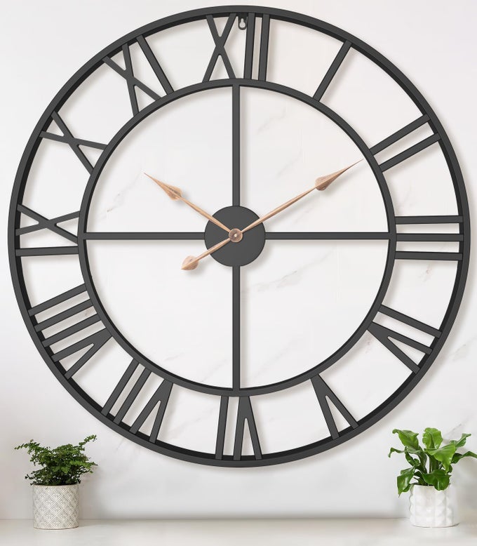 36 INCH EXTRA OVERSIZED LARGE GIANT MODERN DECORATIVE WALL CLOCKVINTAGE INDUSTRIAL FARMHOUSE BLACK METAL BIG ROMAN NUMERAL LARGE CLOCKS FOR LIVING ROOM DECORENTRANCE FIREPLACEDINNG ROOM