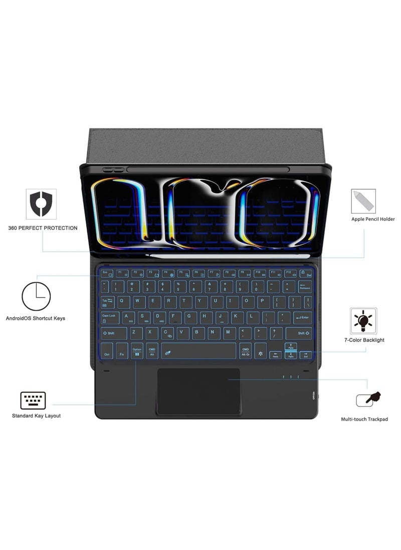 TWEGGON Keyboard Case with Touchpad for Apple iPad Pro 13" M4 2024 Builtin Pen Holder Black  - Image 2