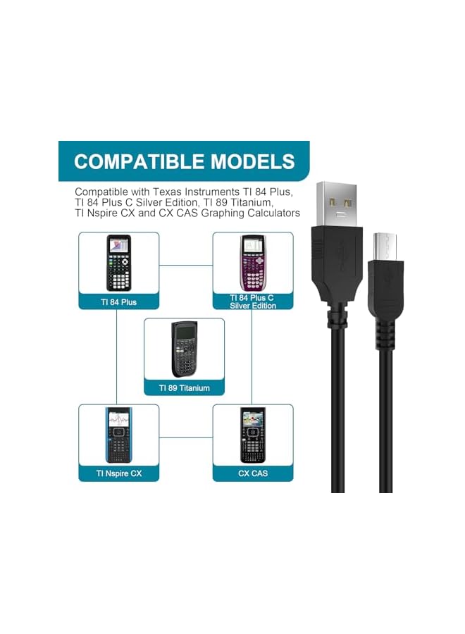 Green Tiger كابل شحن USB لجهاز الكمبيوتر لجهاز TI-84 بلس، TI-84 بلس CE، TI 89 تيتانيوم، TI Nspire CX / TI Nspire CX CAS لآلات الحاسبة الرسومية - Image 3