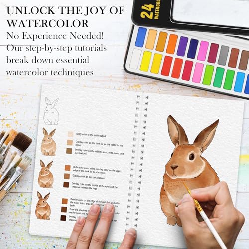 ADEVIAN 3Pcs Watercolor Workbook Paint Book Beginner Friendly Painting Kit, 36 Pages Workbooks with 24 Paint Colors & Brush for Beginners, Stress-Relieving Gift for Women Adults (Bouquet&Animals&Birds) - Image 4