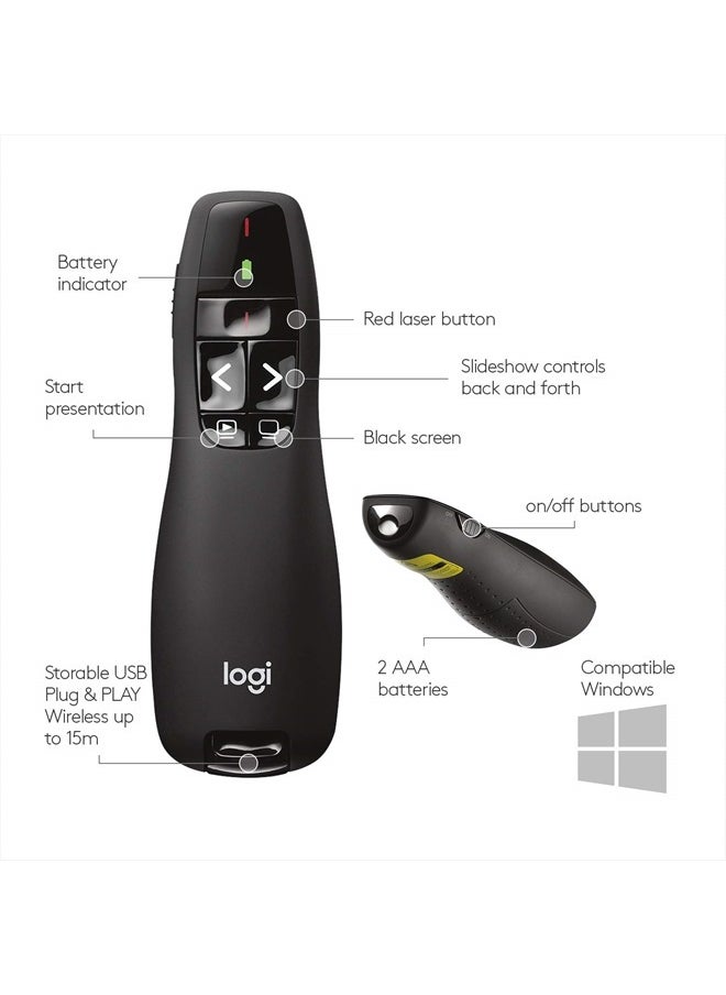 Logitech - Wireless Presenter R400, Wireless Presentation Remote Clicker with Laser Pointer - Image 1