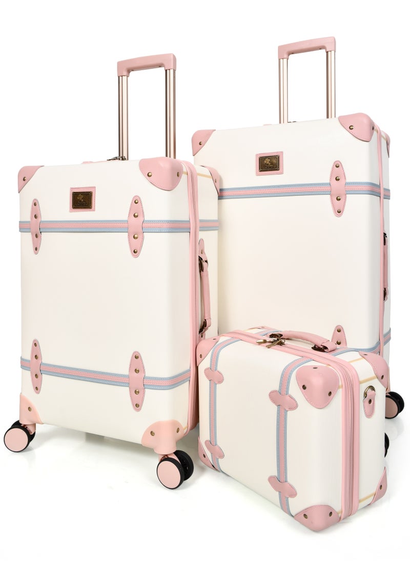 MORANO Morano Classic Leather Luggage 4 Pcs Set Beige and Pink 28''-24''-20'''-14'''Inches  - Image 3