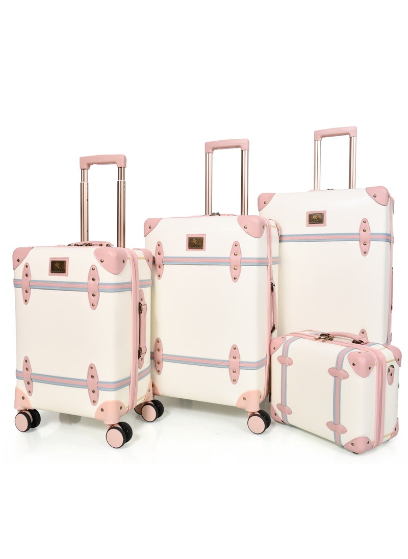 MORANO Morano Classic Leather Luggage 4 Pcs Set Beige and Pink 28''-24''-20'''-14'''Inches  - Image 1
