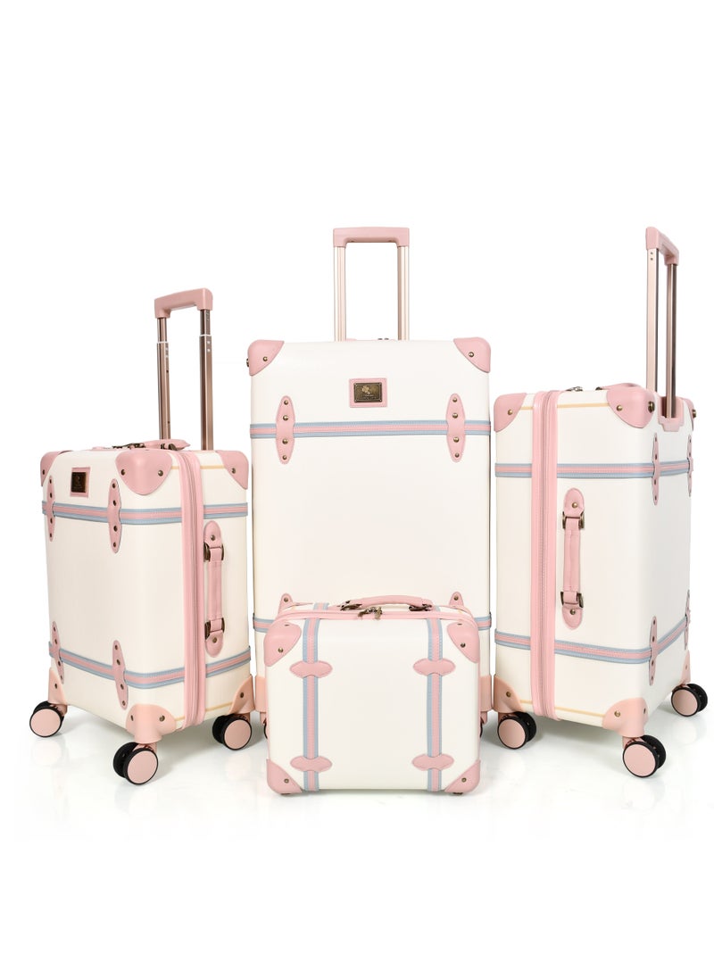MORANO Morano Classic Leather Luggage 4 Pcs Set Beige and Pink 28''-24''-20'''-14'''Inches  - Image 2