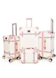 MORANO Morano Classic Leather Luggage 4 Pcs Set Beige and Pink 28''-24''-20'''-14'''Inches  - Image 2