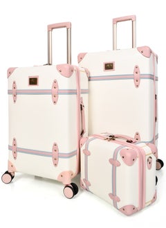 MORANO Morano Classic Leather Luggage 4 Pcs Set Beige and Pink 28''-24''-20'''-14'''Inches  - Image 3