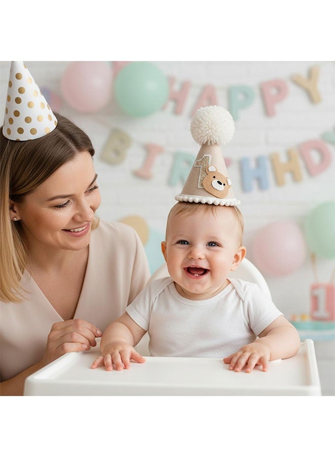 قبعة عيد ميلاد الأول للبنين والبنات من اللباد الناعم بشكل دب تيدي مع بوم بوم، قبعة حفلة قابلة للتعديل للأطفال بعمر سنة واحدة لتزيين عيد الميلاد واكسسوارات التصوير - Image 5