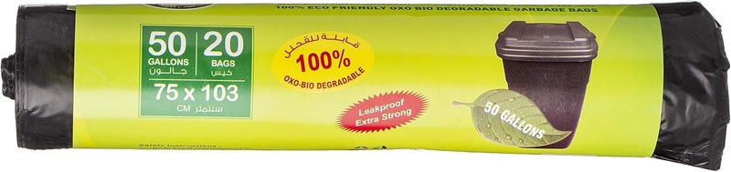 إكو كير لفة أكياس القمامة السوداء Eco Care - 20 قطعة، 50 جالون، 75x103 سم - Image 2
