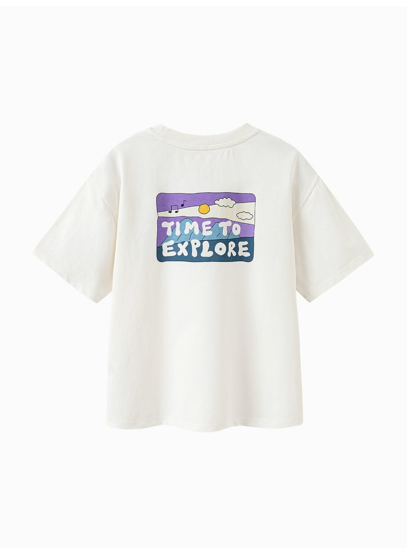 mini bala Unisex Kid Premium Soft "Time to Explore" Printed Short - Sleeve T - Shirt, Breathable, Comfortable, Scenic "Time to Explore" Detail, Adventurous, Versatile for Daily Wear, Outdoor Exploration Children's Casual Essential Top - Image 5