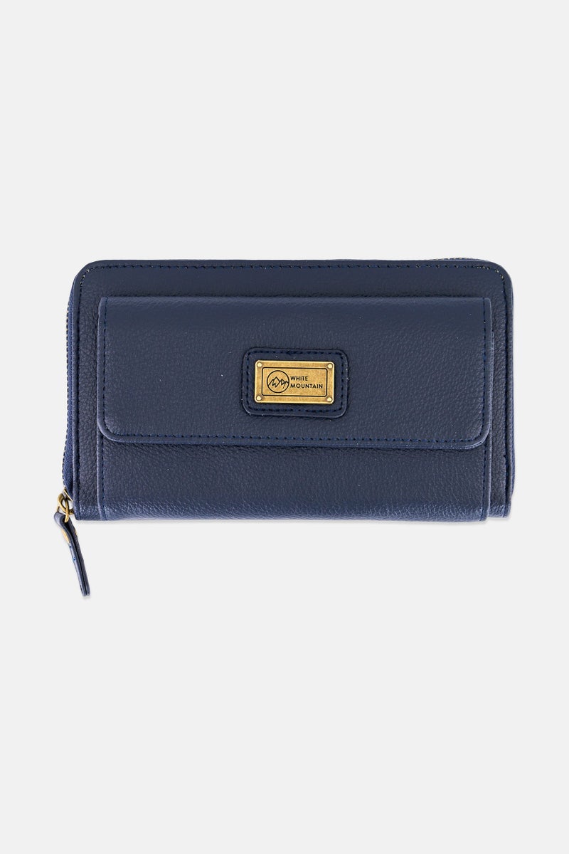 WHITE MOUNTAIN Women Brand Logo Zip Around Wallet, Navy Blue - Image 1