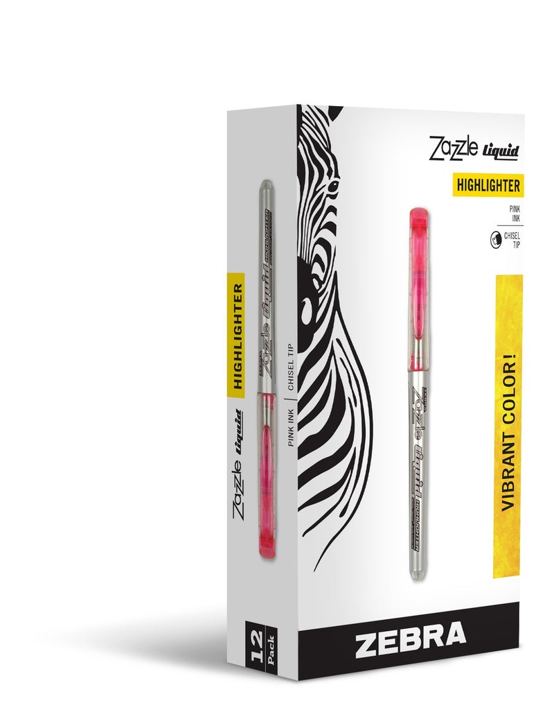 Zebra Pen Zebra Zazzle Liquid Ink Highlighter, Chisel Tip, Pink, 12-Count - Image 1