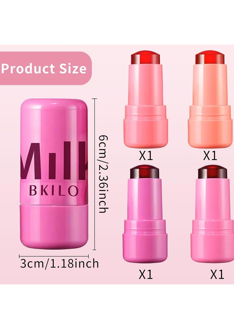 Milk Pack of 4 Milk Jelly Blush Stick, Multi Jelly Tint Blush Stick, Milk Jelly Tint Blush Stick, Lip Tint Stain, Long Lasting Multi Use Makeup Blush Stick, Milk Jelly Blush Tint for Lips Cheek - Image 2