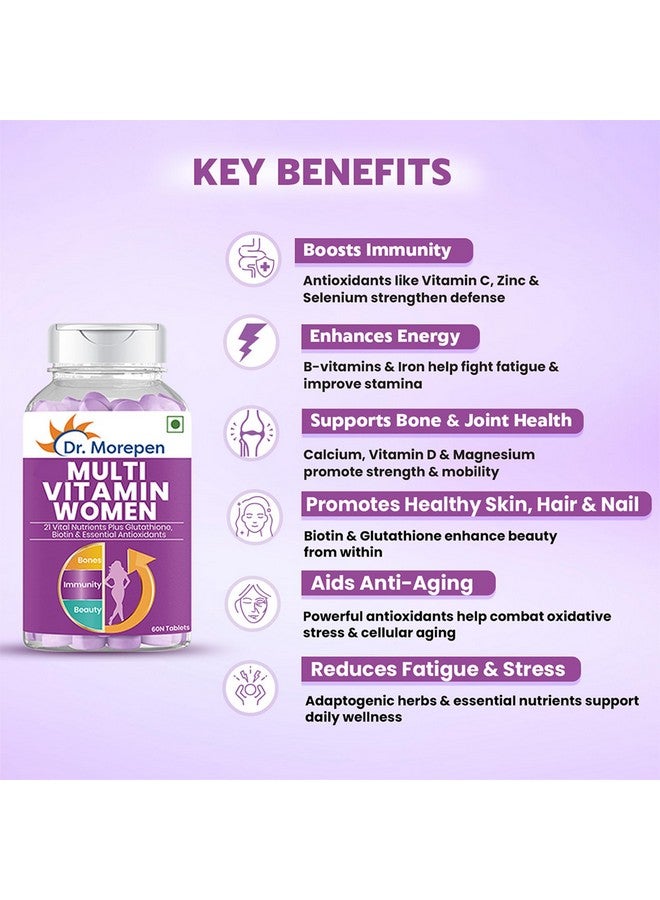 Dr. Morepen أقراص متعددة الفيتامينات للنساء من د. موريبين مع الكالسيوم وفيتامين د3 و 21 عنصر غذائي آخر | مكمل لتعزيز الطاقة والمناعة | 60 قرص - Image 3