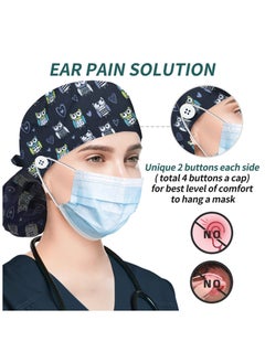 TLAXCA 3 Pack Surgical Caps for Long Hair, Adjustable Elastic Nursing Cap with Button and Sweatband, Bouffant Cotton Hats Scrub Cap for Women  - Image 2