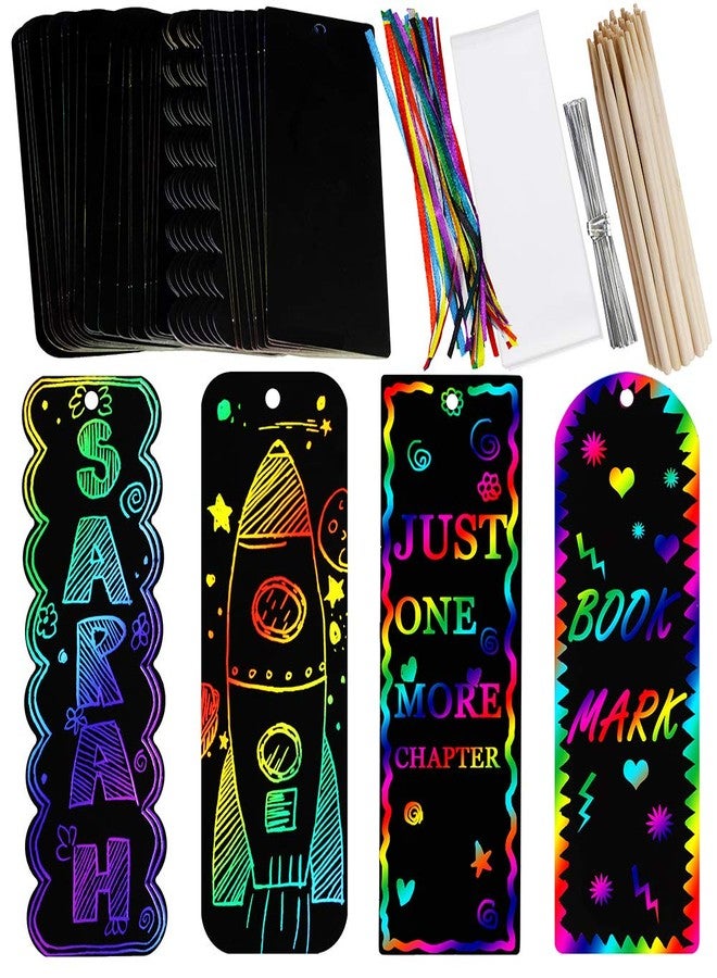 Supla 36 Sets 4 Style Magic Scratch Rainbow Bookmarks Making Kit for Kids Students Party Favor Scratch Paper DIY Bookmarks Bulk with Scratching Tools Satin Ribbons for Classroom Activities - Image 1