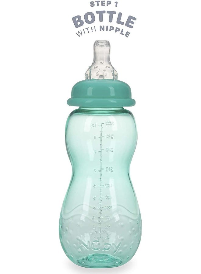 Nuby New 3 Stage Ultra Durable Tritan Grow with Me No-Spill Bottle to Cup, 10 Oz, Teal, 80387 - Image 4